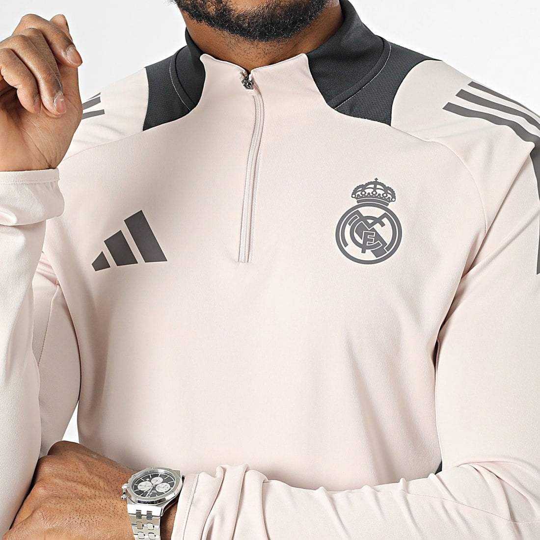 Tee Shirt Manches Longues A Bandes Real Madrid IT5133 Beige Gris