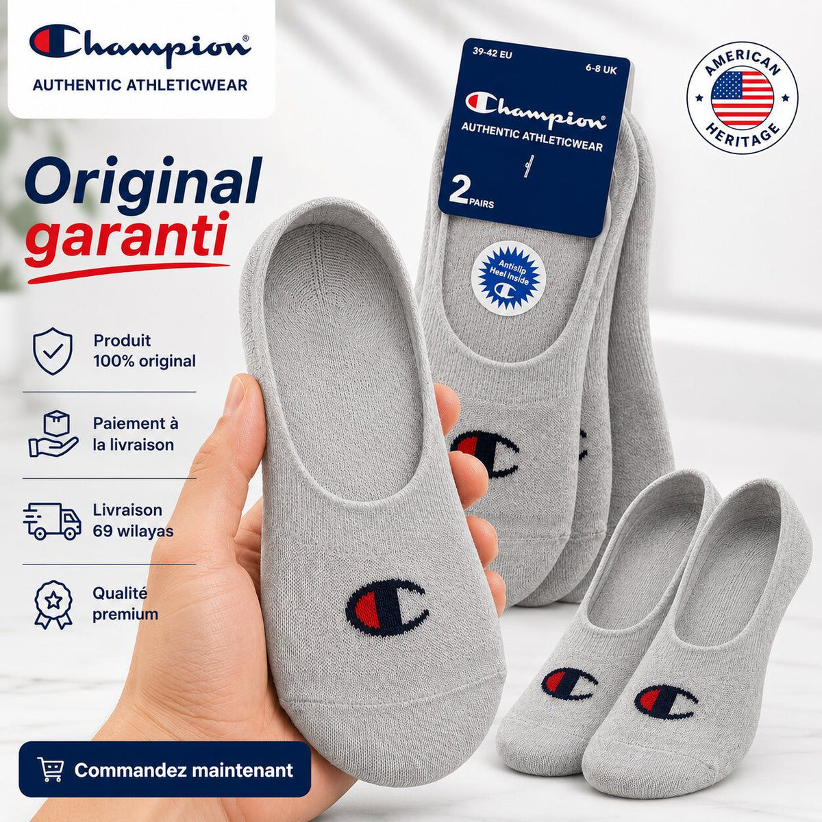 Champion 2-Pack Footie Socks Grey Melange